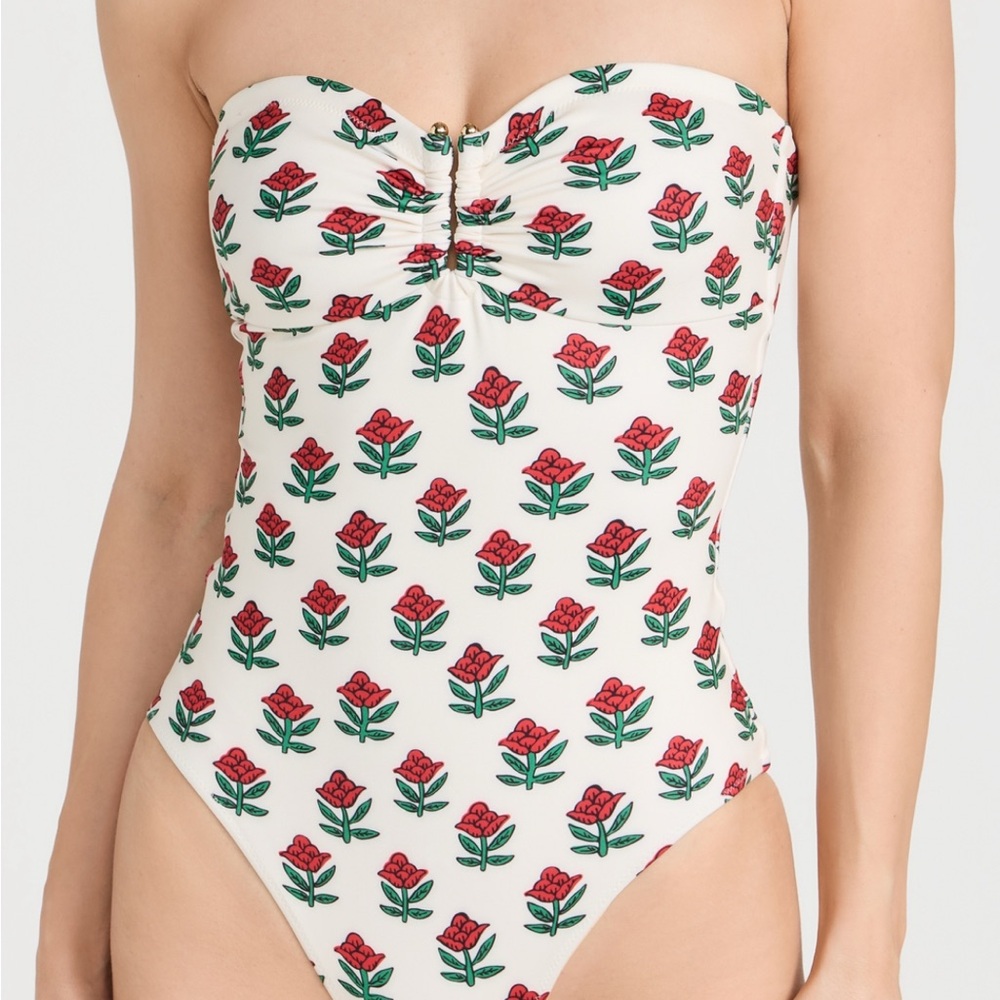 NWT RHODE Floral One Piece - Red and Green on White XS